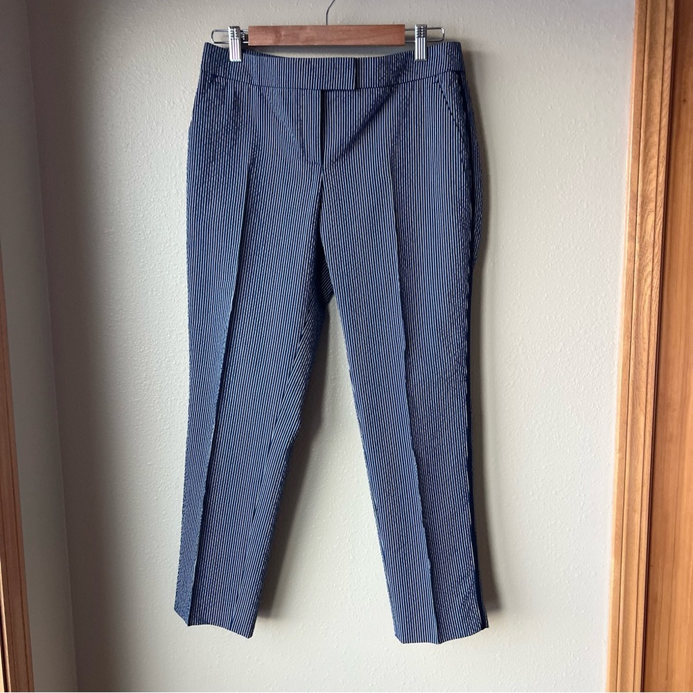 Akris Punto Ankle Trouser Pants Womens US 8 Blue Pin Striped Straight Leg Office